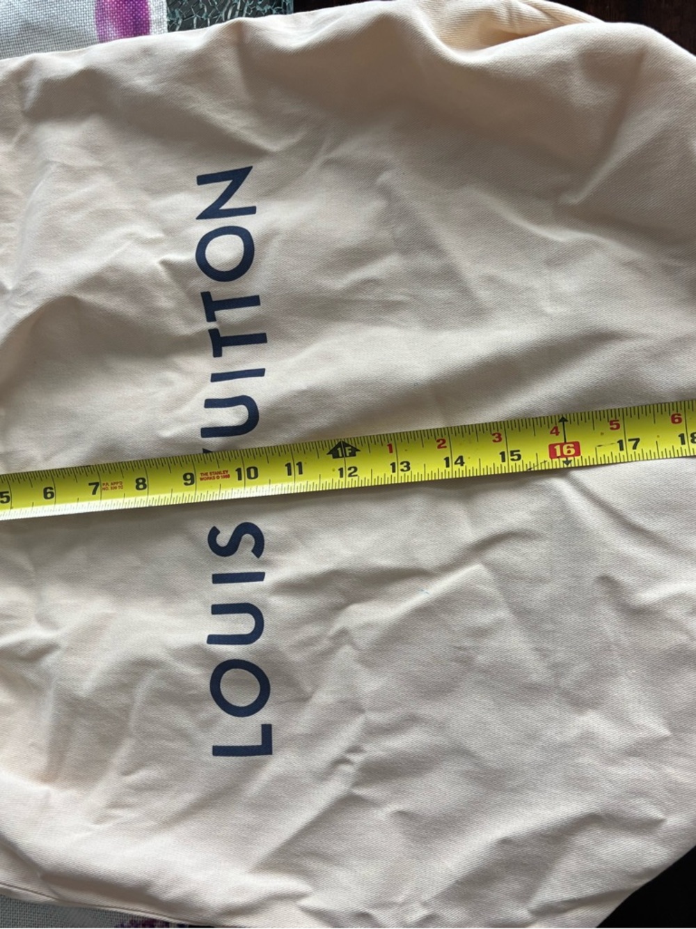 Louis Vuitton Cream Drawstring Dust Bag with Blue Logo and Ties - Picture 4 of 5